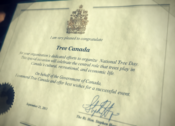 http://Certificate%20from%20the%20Government%20of%20Canada%20recognizing%20National%20Tree%20Day%20as%20an%20official%20Canadian%20celebration。