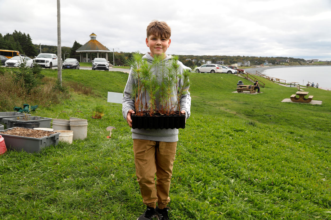 小男孩抱着秧苗到种植地。yabo真人app亚博游戏登录首页APP